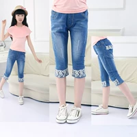 2018 jeans mới trong các cô gái lớn cắt quần trẻ em nhỏ của ống túm nữ lớn trẻ em quần short giản dị phần mỏng quần short jean trẻ em