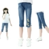 2018 mới mùa xuân và mùa hè mô hình cô gái jeans trẻ em lớn cắt quần trẻ em của quần bé stretch casual ống túm quần jean denim trẻ em Quần jean