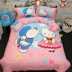 Cartoon mèo kt Hello Kitty bông denim bông bốn bộ trẻ em chăn trải giường 1.5m1.8 mét - Bộ đồ giường bốn mảnh Bộ đồ giường bốn mảnh
