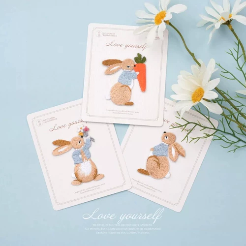 Мультфильм милый маленький кролика вышивка гладила наклейка iPad Shell Muji Bag Decoration Sticker. Универсальный патч