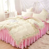 Bộ đồ giường màu đỏ bộ bốn bộ công chúa phong cách ren chăn tấm trải giường ba bộ giường ngủ giường bông giặt - Bộ đồ giường bốn mảnh bộ drap giường