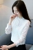 2018 mùa thu mới Hàn Quốc trắng ren áo sơ mi nữ dài tay cổ áo bow tie áo sơ mi áo sơ mi chiffon triều