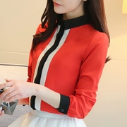 Áo voan nữ tay dài 2018 mùa thu mới cho nữ dài tay chạm đáy áo Han Fan khí chất áo sọc
