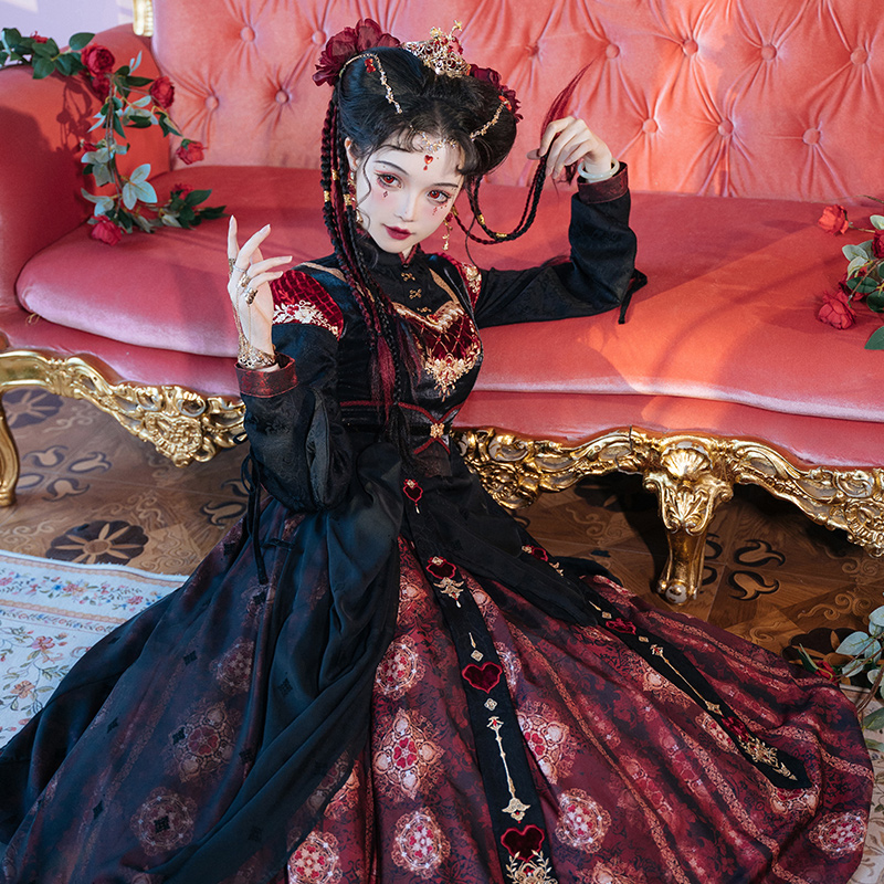 ディズニー 赤の女王 The Red Queen 風ワンピース レディース漢服 チャイナ服 撮影[迪士尼红皇后-桃心盛宴]_♥レディース漢服 _Spring-sounds