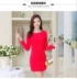 Thu đông 2018 mới size lớn cho nữ Váy dài tay Hàn Quốc cộng với nhung dày buông lơi mỏng chạm đáy váy chữ. - A-Line Váy