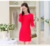 Thu đông 2018 mới size lớn cho nữ Váy dài tay Hàn Quốc cộng với nhung dày buông lơi mỏng chạm đáy váy chữ. - A-Line Váy