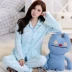 Đồ ngủ cho nữ Áo dài tay mùa xuân và mùa thu cotton Set Đơn giản dễ thương mặc nhà dễ thương XL Cotton cardigan Ve áo