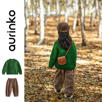 Зеленый демисезонный свитер, модное трикотажное детское термобелье, детский осенний комплект, свободный крой, в западном стиле, в корейском стиле