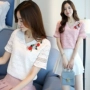 Ngắn tay t-shirt nữ 2018 mùa hè mới nhỏ ngọt ngào ren áo sơ mi nửa tay voan áo sơ mi nữ nước ngoài áo sơ mi nhỏ áo phông trơn