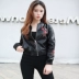 Da phụ nữ áo khoác mùa xuân 2018 mới của Hàn Quốc áo khoác ngắn pu da sinh viên mỏng thêu xe máy quần áo áo khoác áo da nữ xịn nhập khẩu Quần áo da