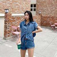 Летняя ретро джинсовая рубашка, топ, сезон 2021, в корейском стиле