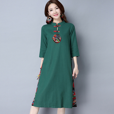 Cải thiện sườn xám dress 2017 mùa thu mới phong cách quốc gia retro phụ nữ của cotton dress phong cách Trung Quốc sườn xám ăn mặc váy đầm
