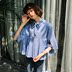 Nhỏ tươi sọc áo sơ mi nữ mùa xuân và mùa hè mới của Hàn Quốc phiên bản của lỏng tie năm điểm tay áo ve áo ngắn áo sơ mi búp bê các kiểu áo sơ mi đẹp Áo sơ mi