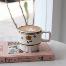 Кружка es| 自制花朵马克杯复古早餐杯燕麦酸奶拿铁杯vintage