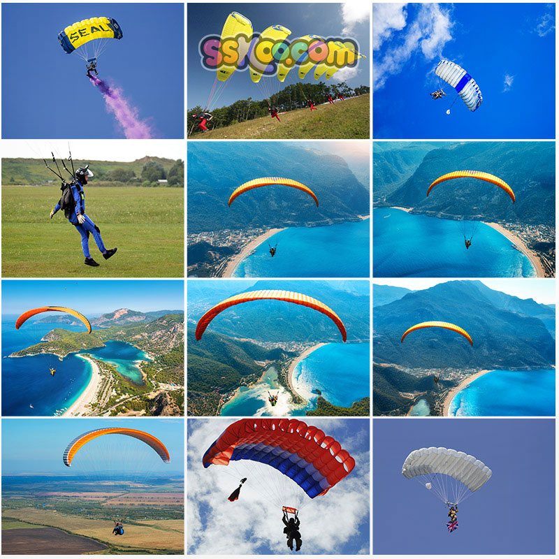 跳伞运动滑翔空中降落伞极限翱翔天际高清JPG 图片插图摄影照片素材