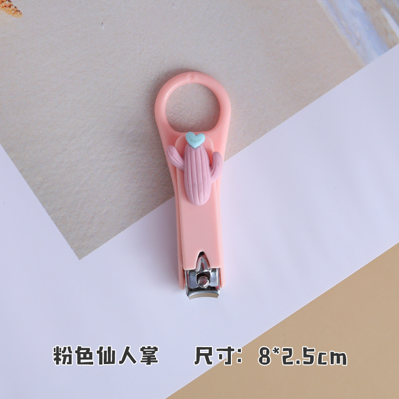 Pink CactusCartoon Nail clippers girl student lovely originality baby baby girl Single pack children trumpet Portable nail cutters