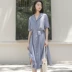 Trái tim có Lin Xi tự chế sang trọng màu rắn dài váy ve áo váy nữ mùa hè 2018 mới gạo nếp bạn không nở