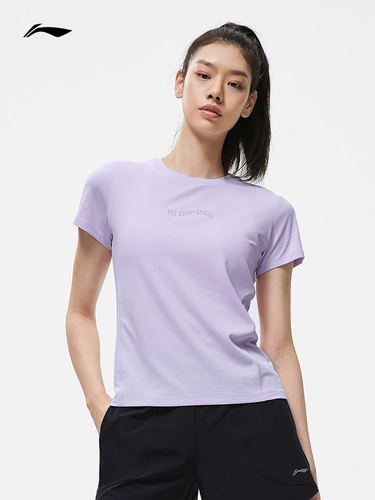 Li Ning, футболка, спортивный трикотажный спортивный костюм с круглым воротником, короткий рукав, для бега