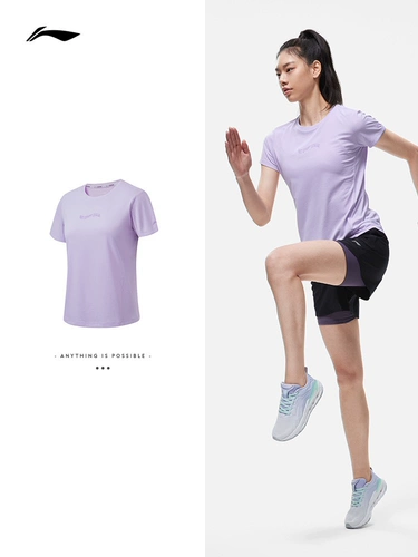 Li Ning, футболка, спортивный трикотажный спортивный костюм с круглым воротником, короткий рукав, для бега