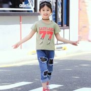 Quần áo bé gái mới 2019 phù hợp với quần áo trẻ em Áo thun tay ngắn 7 điểm quần jeans hai bộ của một thế hệ - Khác