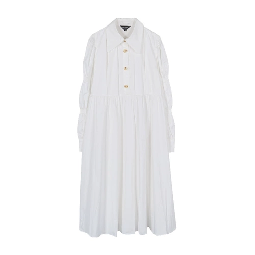 Белое платье, осенняя юбка, хлопковая рубашка, рукава фонарики, французский стиль