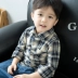 Áo sơ mi bé trai cộng với áo nhung dài 2018 mới cho bé 3 tuổi Áo cotton 1 trẻ em phiên bản Hàn Quốc của bé sơ mi kẻ sọc