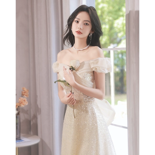 Элитное вечернее платье, цвета шампанского, коллекция 2023, премиум класс, яркий броский стиль