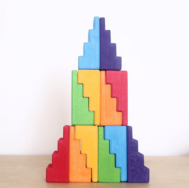 Basswood StairsRainbow Series weather scene build Solid wood Building blocks granule Toys Frosted ball Forest Tree  house Coral
