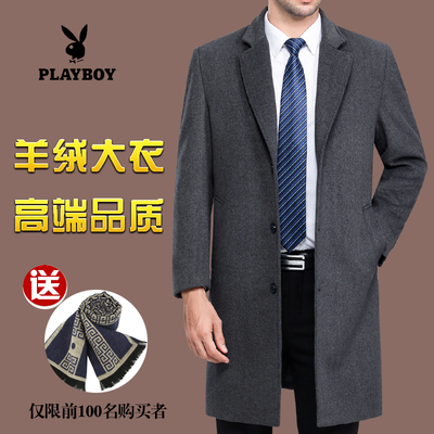 Playboy mùa thu và mùa đông nam cashmere coat dài trung niên phù hợp với cổ áo Hàn Quốc phiên bản của tự trồng len len áo gió áo khoác nam cao cấp nhập khẩu Áo len