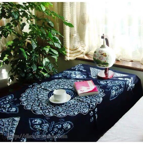 Yunnan Dali Bai People People Teal Tie -Teal -Shatbing Clate Clateed Clateed Blue Dyeing Pure Cotton Long -Cotton Long Tablecloth Home Supplies