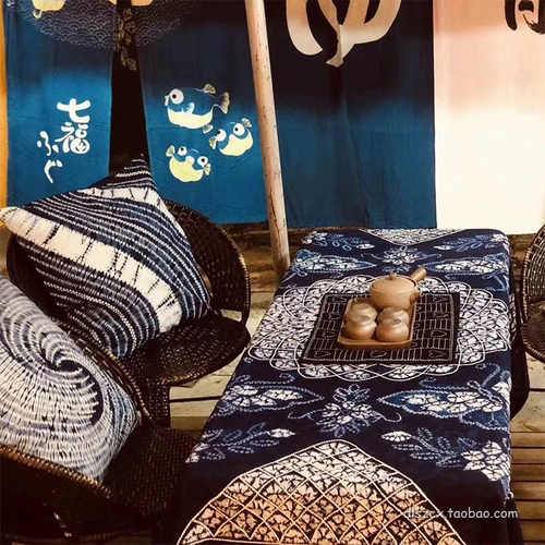 Yunnan Dali Bai People People Teal Tie -Teal -Shatbing Clate Clateed Clateed Blue Dyeing Pure Cotton Long -Cotton Long Tablecloth Home Supplies