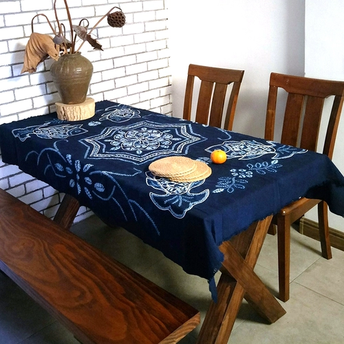 Yunnan Dali Bai People People Teal Tie -Teal -Shatbing Clate Clateed Clateed Blue Dyeing Pure Cotton Long -Cotton Long Tablecloth Home Supplies