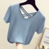 2018 mùa hè mới Hàn Quốc phiên bản của lỏng backless ngắn tay t-shirt nữ ice silk đan lại chữ thập cẩn thận máy top Vòng cổ áo len