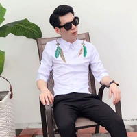 Mùa hè 2018 mới thêu áo sơ mi tóc stylist nam ngắn tay phiên bản Hàn Quốc của Slim youth đẹp trai áo sơ mi thủy triều - Áo áo sơ mi caro nam