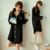Phiên bản Hàn Quốc của bộ đồ ngủ màu đen gợi cảm nữ mùa xuân và mùa thu cardigan cotton dài tay áo ngủ liền kề quần áo nhà mùa hè