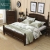 Giường đôi gỗ nguyên chất nguyên chất của Mỹ 1,8 mét 1,5 mét Giường gỗ rắn La Mã Cột hình trụ giường chất lượng kết hợp nội thất phòng ngủ - Giường