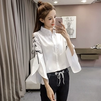 Spring XL nữ phiên bản Hàn Quốc của áo sơ mi dài tay xù lông béo mm thời trang sơ mi lỏng lẻo áo sơ mi cổ trụ nữ