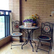 Ban công bảng và ghế kết hợp ngoài trời đồ nội thất patio Châu Âu wrought sắt bàn cà phê vườn cà phê gấp bàn tròn và ghế bộ