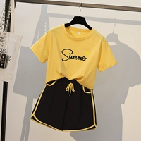 Хлопковый комплект, модные шорты, желтый спортивный костюм для школьников, для бега, свободный крой, в корейском стиле, короткий рукав