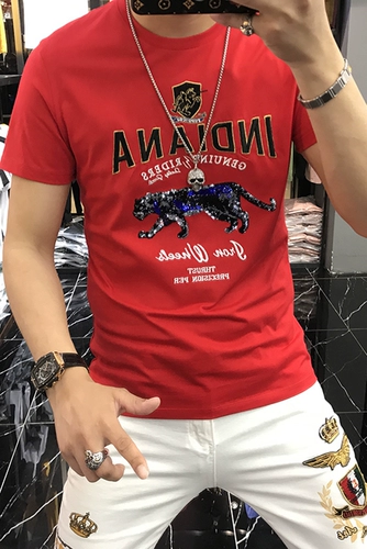 Блестки для ногтей, трендовая футболка с круглым воротником, короткий рукав, коллекция 2021, с вышивкой