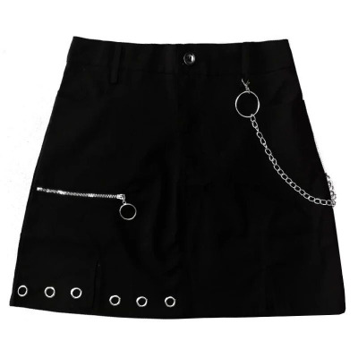 ZZ骨ZZ 复古小圆圈金属链条拉链装饰底边开叉高腰显瘦半身裙短裙-淘宝网