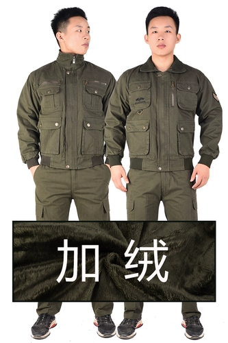 Утепленный удерживающий тепло камуфляжный хлопковый эластичный комплект для работы, рабочая одежда