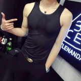 Мужской спортивный летний шелковый жилет для спортзала, трендовая футболка, облегающий крой