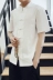 Trung quốc phong cách đàn ông của mùa hè Trung Quốc linen linen dress kích thước lớn bông và vải lanh ngắn tay áo sơ mi nam của đĩa khóa quốc gia retro quần áo Trang phục dân tộc