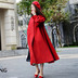 2018 mùa thu và mùa đông retro red cape coat đèn lồng tay áo lỏng áo len trong đoạn dài áo choàng nữ mùa thu và mùa đông phụ nữ áo cardigan nữ Trung bình và dài Coat