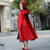 2018 mùa thu và mùa đông retro red cape coat đèn lồng tay áo lỏng áo len trong đoạn dài áo choàng nữ mùa thu và mùa đông phụ nữ Trung bình và dài Coat