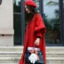 2018 mùa thu và mùa đông retro red cape coat đèn lồng tay áo lỏng áo len trong đoạn dài áo choàng nữ mùa thu và mùa đông phụ nữ