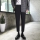 Quần xuân nam phong cách quần âu Hồng Kông phiên bản Hàn Quốc của xu hướng tự tu luyện quần kẻ sọc nam thẳng quần dài chín điểm - Quần