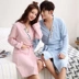 Phiên bản Hàn Quốc của áo ngủ đôi cotton mỏng dễ thương mùa xuân và mùa thu nữ áo choàng tắm cotton dài tay áo choàng dài nam đồ ngủ đôi Night Robe