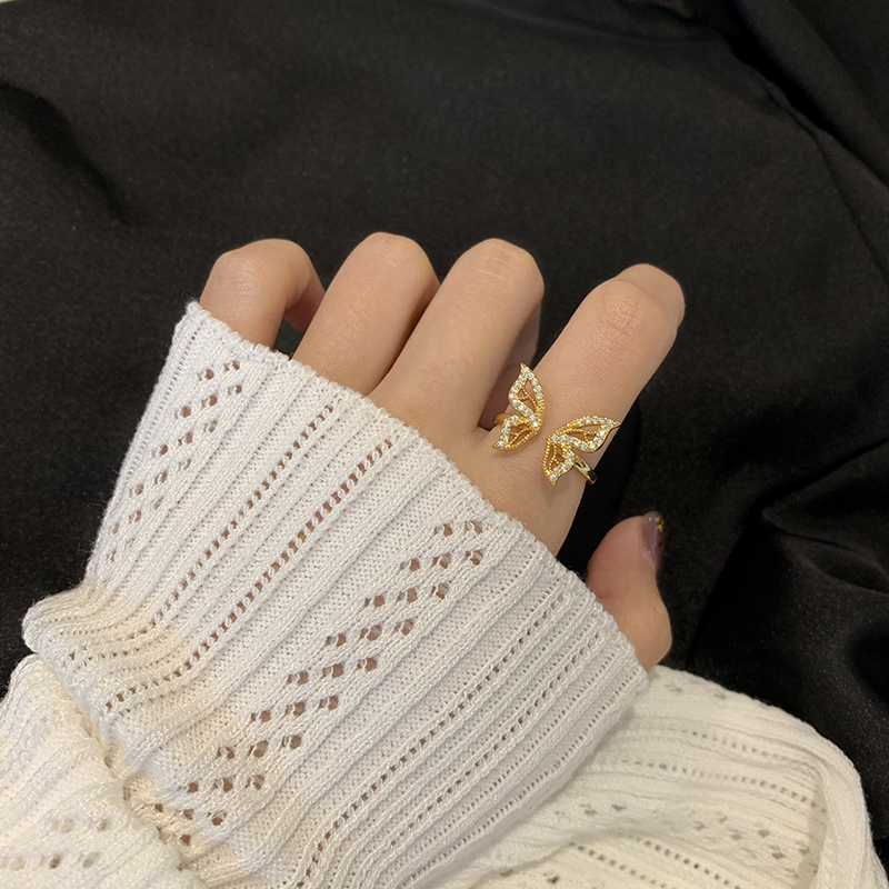 Butterfly K Goldma'am Opening Ring female fashion personality ins tide index finger ring Cold wind solar system Light luxury Internet celebrity Prime circle Abstain